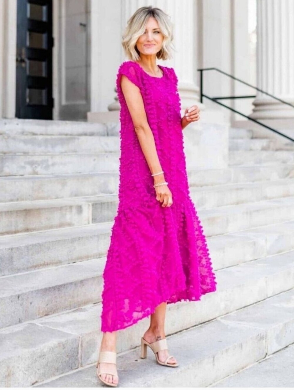 Maeve Blythe Dress, NEW!Size MP, Rose Magenta, PomPom Textured, Sheer - Picture 5 of 11